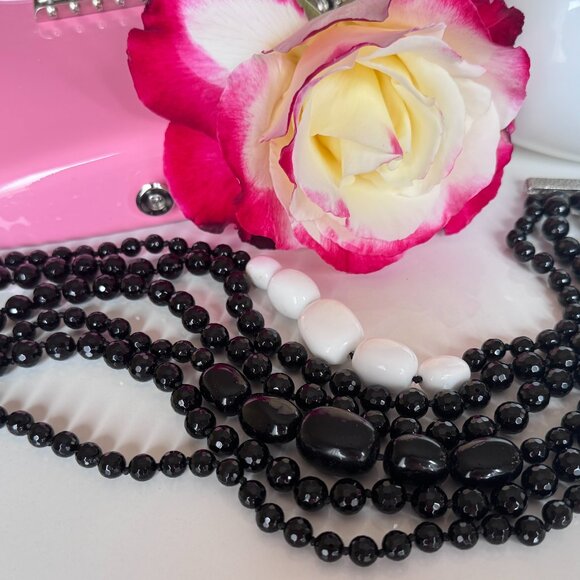 ROSANTICA MILANO Dramatic Blank and White Natural Stones Multi-strand Necklace - Picture 2 of 8